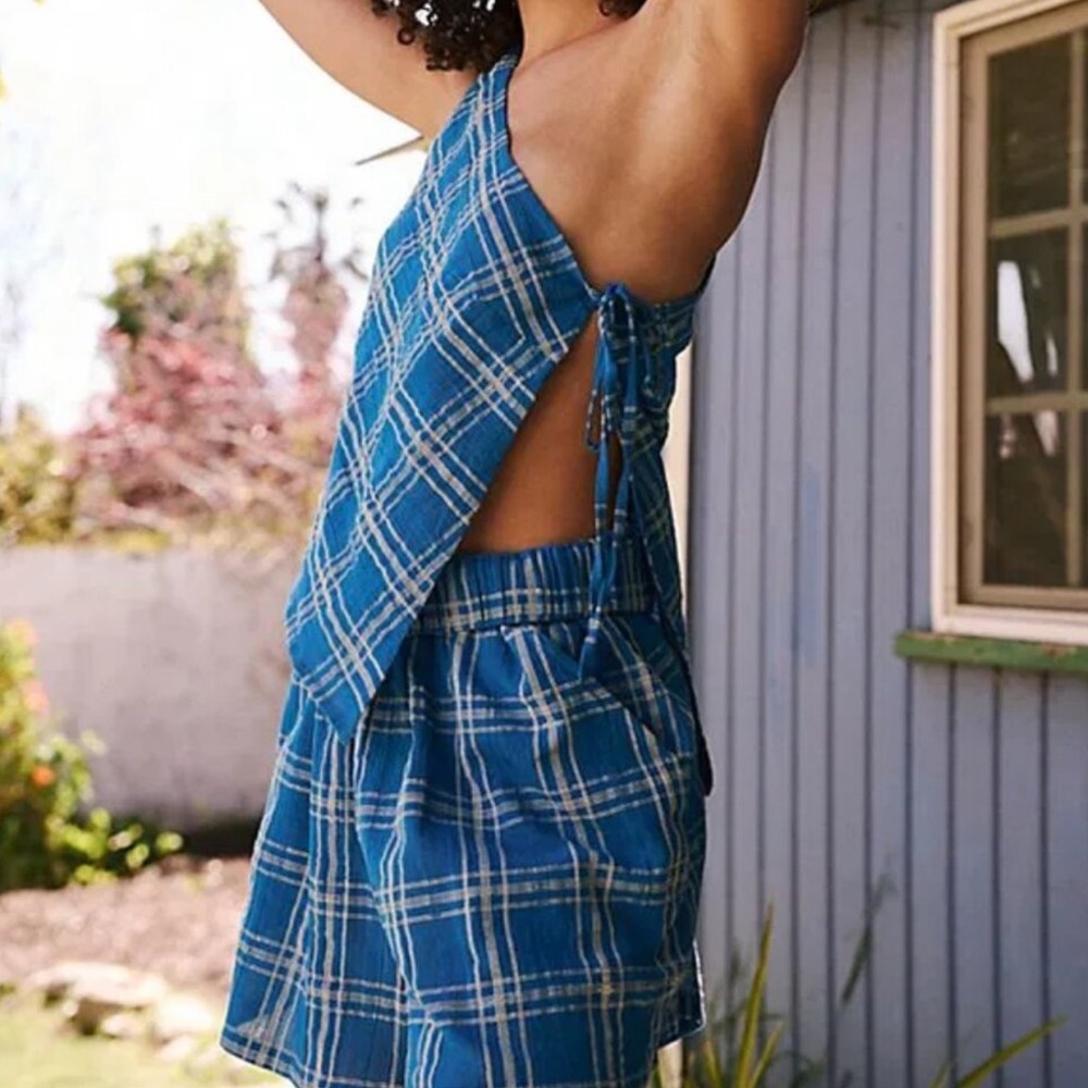Free People So Sublim Set Short w/Pockets Asymmetric Top Plaid Summer Beach L - Picture 4 of 15